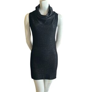 Sarah Pacini Shimmering Black Cowl Neck Dress‎ metallic one size black silver